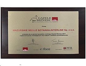 Mazurskie Meble Szynaka-Interline Sp. z o.o. w gronie laureatów Gazele Biznesu 2017